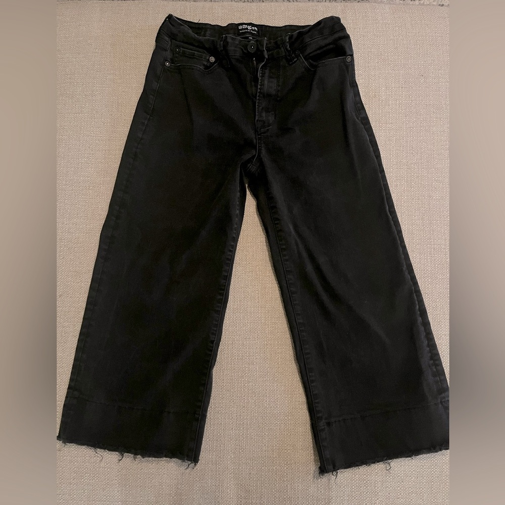 Umgee Wide Leg Jeans Womens 28 High Waist Distressed Crop Frayed Hem Black